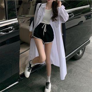 Crop Tank Top / Loose-fit Long Shirt / Contrasted High-waist Shorts