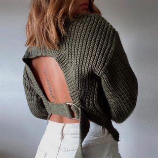 Open-back Waffle Knit Sweater