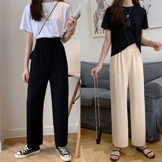 Short-sleeve Cropped T-shirt / Plain Straight-cut Pants