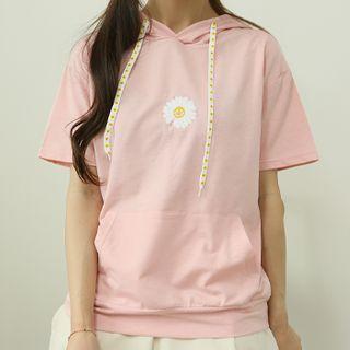 Daisy Embroidery Boxy Hoodie One Size