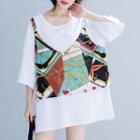 3/4-sleeve Mock Two-piece T-shirt Tunic