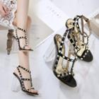 Strappy Studded Clear Block Heel Sandals