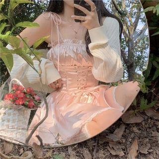 Spaghetti Strap Mini A-line Dress / Shorts / Cardigan / Set