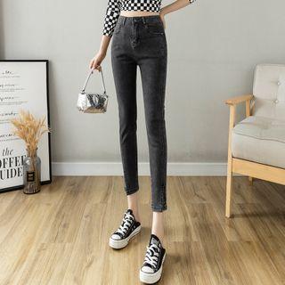 High Waist Slit-hem Skinny Jeans (various Designs)