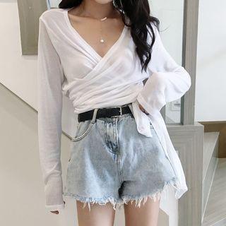 Wrapped Cropped V-neck Top