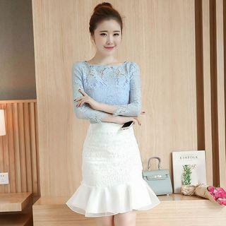 Set: Lace Long-sleeve Top + Mermaid Skirt