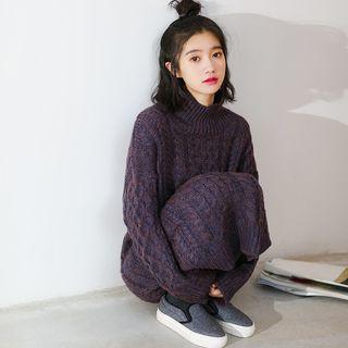 Mock-neck Cable Knit Sweater Dress