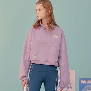 High-neck Drawstring Trim Sweatshirt Lavender - One Size