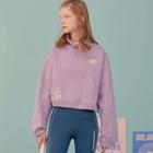 High-neck Drawstring Trim Sweatshirt Lavender - One Size