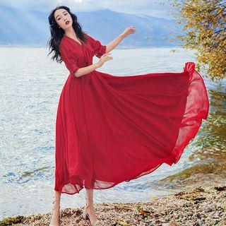 Short-sleeve Plain Sundress