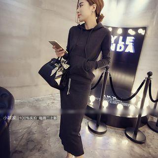 Set: Plain Hoodie + Drawstring Midi Skirt