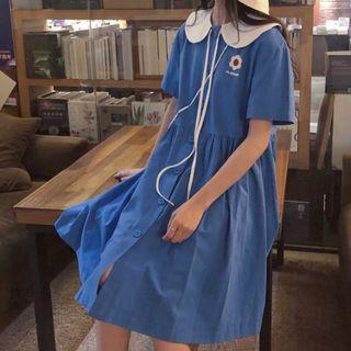 Embroidered Doll Collar Midi Dress