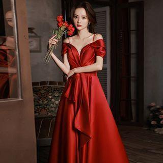 Cold-shoulder V-neck A-line Evening Gown