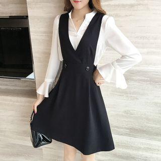 Set: Flared-cuff Shirt + Overall Dress