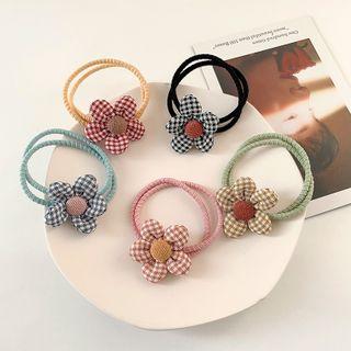 Plaid Fabric Flower Hair Tie