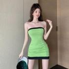 Strapless Contrast Trim Sheath Dress Green - One Size