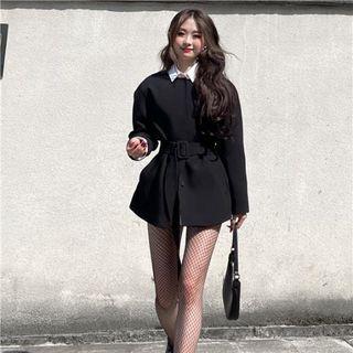 Belt Waist Blazer / Plain Shirt