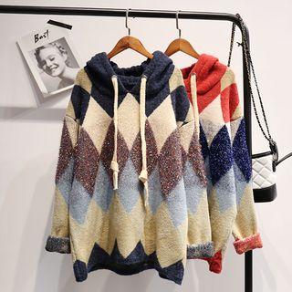 Rhombus Pattern Hooded Sweater