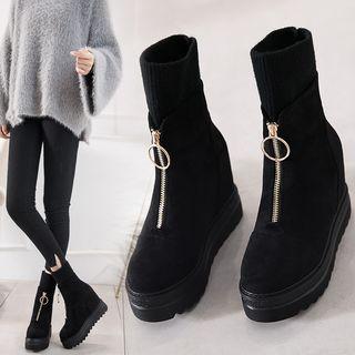 Hoop Zip Knit Panel Platform Short Boots