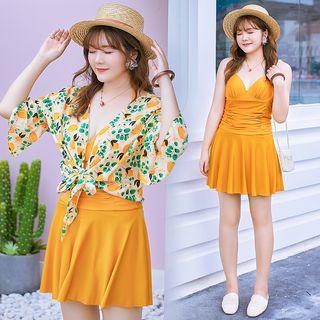 Set: Halter-neck Swimdress + Lemon Print Cover-up Top