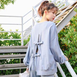 Ribbon Back Sweatshirt Grayish Blue - One Size