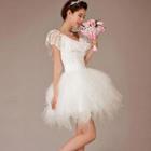 Lace Overlay Mini Prom Dress
