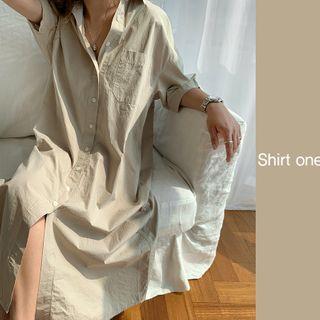 Pocket-patch Long Shirtdress Beige - One Size