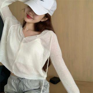 Hooded Buttoned Sheer Cardigan White - One Size
