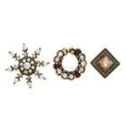 Set Of 3: Snowflake Rhinestone Faux Pearl Alloy Brooch (various Designs) Set Of 3 - Gold - One Size