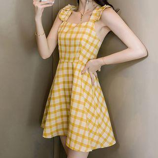 Plaid Ruffle Strap A-line Dress