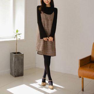 Spaghetti-strap Asymmetric-hem Plaid Dress