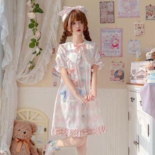 Short-sleeve Collar Argyle A-line Dress