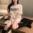 Loose-fit Lettering Long T-shirt White - One Size