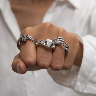 Set Of 3 : Skull / Fang / Alloy Ring (assorted Designs) 2190 - Silver - One Size