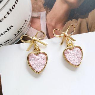 Alloy Bow Fabric Heart Dangle Earring