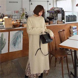 Crew-neck Long Rib-knit Dress