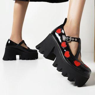 Heart Platform Block-heel Mary Jane Shoes