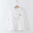 Hooded Long-sleeve Embroidered Shirt White - One Size