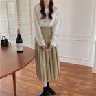 Plain Flap-pocket Blouse / Pleated Midi A-line Skirt