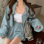 Set: Zip Jacket + Wide-leg Sweatshorts