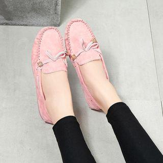 Genuine Leather Bow-accent Moccasins