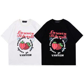 Lettering Strawberry Print T-shirt