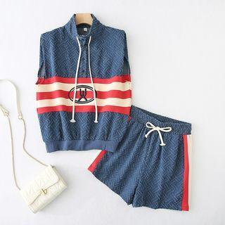 Set: Sleeveless Striped Top + Shorts Set Of 2 - Top & Shorts - Blue - One Size