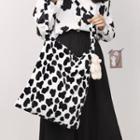Fluffy Cow Print Tote Bag Without Charm - White & Black - One Size