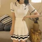 Set: Short-sleeve Knitted Polo Shirt + A-line Skirt