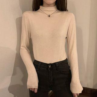 Plain Mock-neck Fleece T-shirt