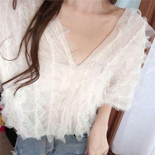 Ruffle Lace V-neck Blouse