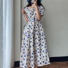 Puff-sleeve Round Neck Floral A-line Dress