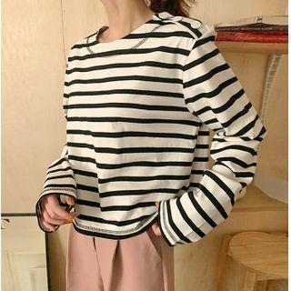 Button-shoulder Stripe T-shirt