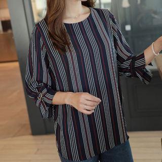 Round-neck Striped Chiffon Blouse